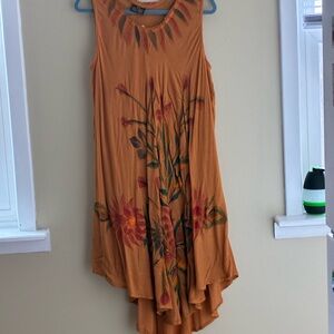 Sleeveless Asymmetrical Floral Tunic Dress in Orange